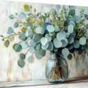 Eucalyptus Flower Glass Vase Canvas Wall Art Sage Green Canvas With Mason Jar Plants Wall Decor Farmhouse Vintage Green Plants Poster Print Artwork for Bathroom Living room Bedroom Home Decoration (24L" x 16W")