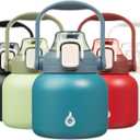 BJPKPK Insulated Water Bottles with Straw, 20 oz Cute Water Bottles with Handle, BPA Free Stainless Steel Metal Jug, Easy Carry Flasks for Men & Women, Light Blue