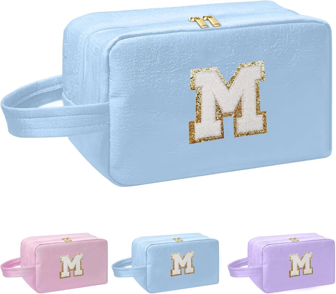 I IHAYNER Personalized Initial Makeup Bag Birthday Gifts for 4 5 6 7 8 9 10 11 13 14 Year Old Girls Teen Girl Trendy Stuff Graduation Toiletry Bag Blue-M (Blue)