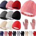Liitrsh 18 Pcs Winter Warm Beanie Hats and Touch Screen Gloves Bulk Slouchy Beanie Hat Fleece Lined Skull Caps for Men Women (Bright Color)