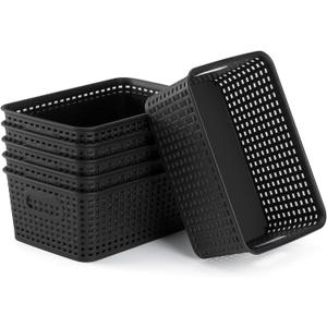 AREYZIN Plastic Storage Baskets Set of 6 Sturdy Small Organizer Bins Storage Baskets for Shelves,Closet,Countertops, Desktops, Cabinets and Badrooms,Black