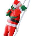 Climbing Santa Claus Christmas Tree Decoration, Red and Green Plush Ornament with Rope, Holiday Home Decor