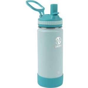 Takeya Actives Kids Water Bottle with Straw Lid - Stainless-Steel Double Wall Insulation - BPA-Free Bottle Lid with Carry Handle - Reusable Bottle & Straw Lid - 16 oz, Surfer/Lagoon