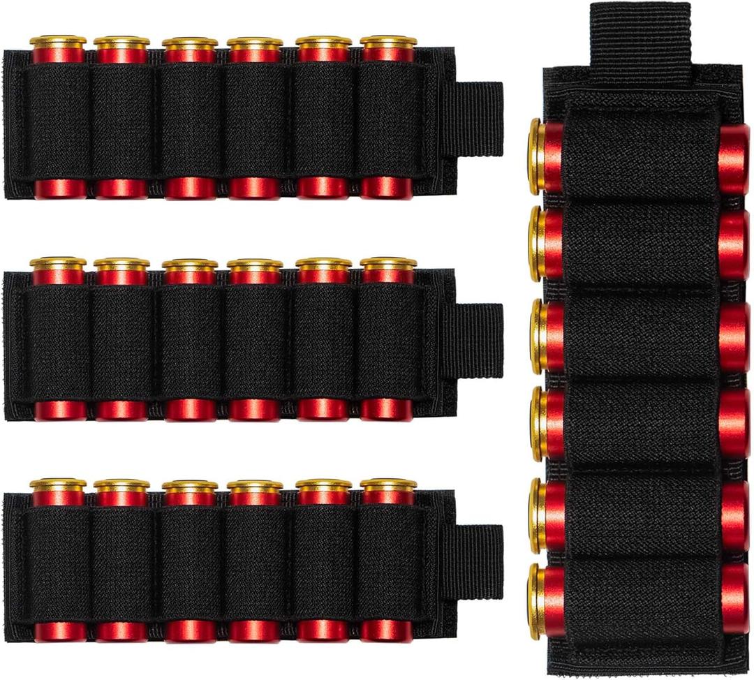 4 Packs 6 Rounds Shotgun Side Saddle Carrier 12/20 Gauge Shotgun Shell Holder Molle Buttstock Shotgun Card with Adhesive Back Sticker (Black)