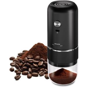 Portable Electric Coffee Grinderautomatic Coffee Grinder With USB Type-C Wireless Charging Designadjustable Coarse To Fine For Coffee Beans, Grains, Cleaning Brush + Cable Includes (Black)