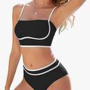 Urchics High Waisted Bikini Sets for Women Color Block Sporty Two Piece Swimsuits Straps Modest Bathing Suits, Size M
