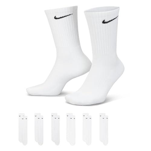 Nike Kids' Everyday Cotton Cushioned Crew Socks (6 Pair), White/Black, Small