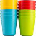 PLASKIDY Kids Cups - Set of 12, 8 oz Plastic Cups Reusable - Dishwasher Safe - BPA-Free for Kids & Toddler