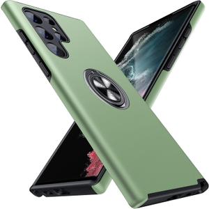 JAME for Samsung Galaxy S22 Ultra Case, Slim Soft Bumper Protective Case For Samsung S22 Ultra Cover, with Invisible Ring Holder Kickstand for Galaxy S22 Ultra Case, Army Green