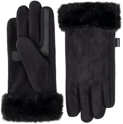 isotoner Women's Water Repellent Touchscreen Stretch Mya Faux Fur Cuff Gloves, L-XL