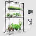 Barrina Mini Greenhouse with LED Grow Light for Indoor Plant, 4-Tier Portable Metal Plant Stand with Wheels, Plant Shelf with Tent, 6Pcs Plant Light with Timer and Thermo-Hygrometer, 35.4x13.8x59IN