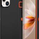 Apple iPhone 13 / iPhone 14 / iPhone 15 / iPhone 16e Case (6.1") Rugged Case Heavy Duty Shockproof Dust/Drop Proof 3 in 1 Full Body Cover (Orange, iPhone 13/iPhone 14/iPhone 15/iPhone 16e)