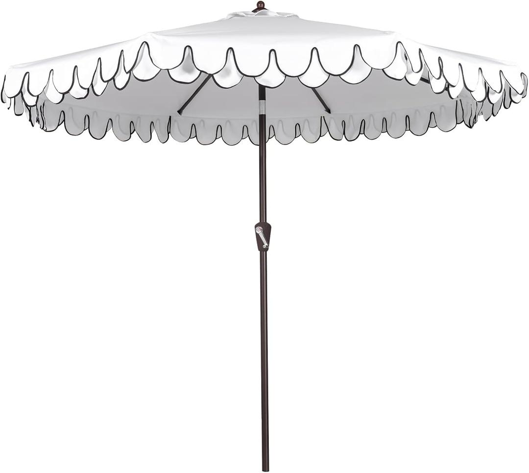 Funsite 9Ft Elegant Valance Patio Umbrella, Outdoor Umbrellas for Patio with Tilt and Crank Systerm, Table Umbrella for Outdoors, Poolside,Beach, Backyard, White
