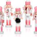 Amyhill 5 Pcs Christmas Nutcracker Ornaments Pink Wooden Nutcracker Hanging Decorations 5 Inch Soldier Nutcracker Figures Christmas Table Decoration Gift for Christmas Tree Holiday Party