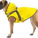 Mosucoirl Dog Raincoat Waterproof Doggie Hoodie Reflective Dog Raincoat Hooded Adjustable Rain Jacket for Small Medium Large Dogs Puppies Doggie (Yellow, L)