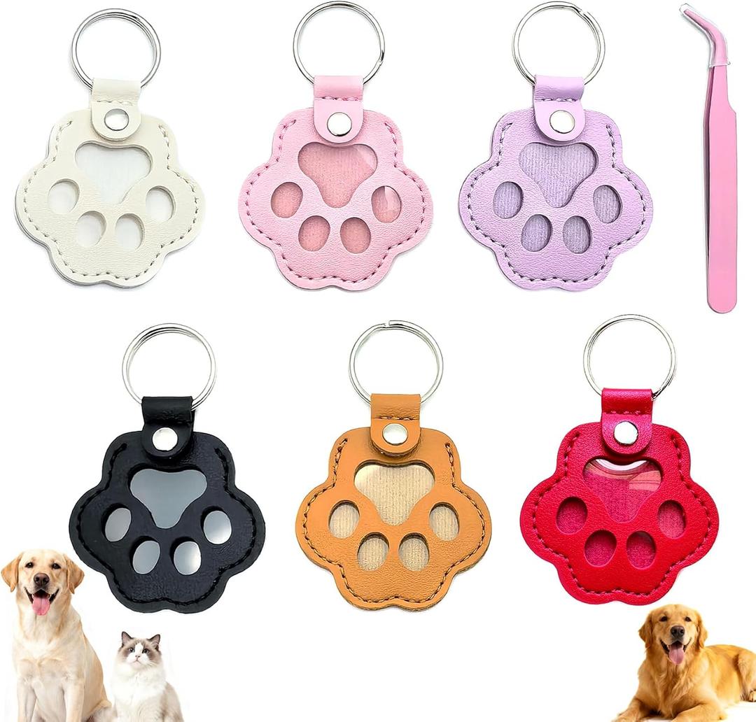 6Pcs Pet Hair Keychain, Cute Leather Paw Key Chain, Dog Fur Keepsake Keyring, Cat Hair Keychains, Pet Fur Memorial Gift Keychain Charm