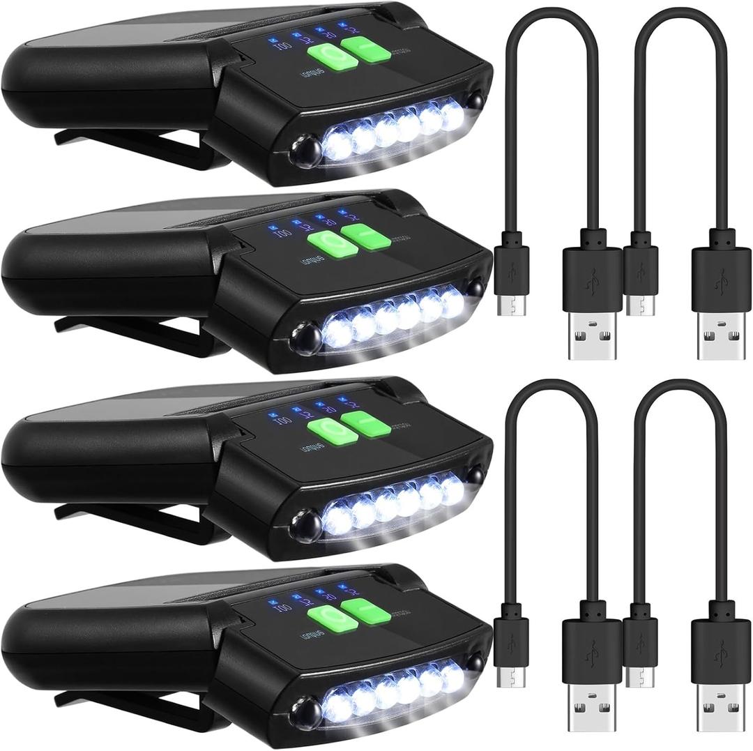 Mudder LED Clip on Cap Lights USB Rechargeable Cap Flashlight Clip Waterproof Ultra Bright Hat Flashlight Headlamp for Fishing Camping Hand Work (Black)