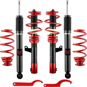 EVIL ENERGY Coilovers Compatible for Volkswagen Golf GTI Rabbit Jetta MK5 MK6 2006-2014, for Audi A3 8P (FWD) 2006-2014, Height Adjustable Lowering Kit, Twin-Tube Coilover Suspension Kit, Red