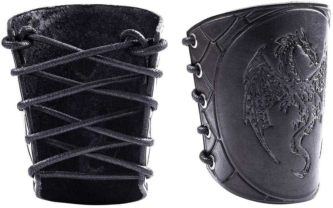 100% Genuine Leather Handmade Wrist Cuffs Bracers - LARP Gauntlet - Real Leather Wristbands - LARP Accessories Viking Cosplay Armor Bracelet Dragon Embossing Archery Armguard 5" 130drhh