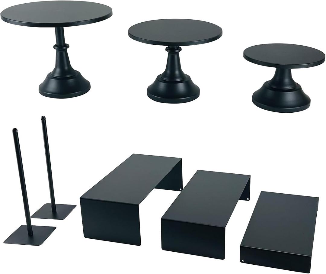 Set of 8 Black Cake Stands Donut Holder Round Metal Dessert Display Risers Cupcake Stand Serving Platter for Weddings Birthday Baby Showers Anniversary Party