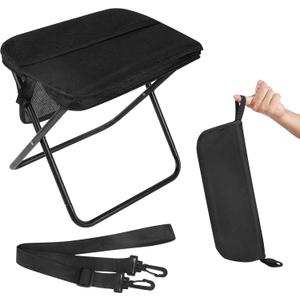 DZ Duozhan Portable Camping Stool - Foldable Backpack Stool 13" with 260lb Capacity, Lightweight Collapsible Stool with Carry Bag & Adjustable Strap for Hiking, Fishing, Beach Outdoor (Black)