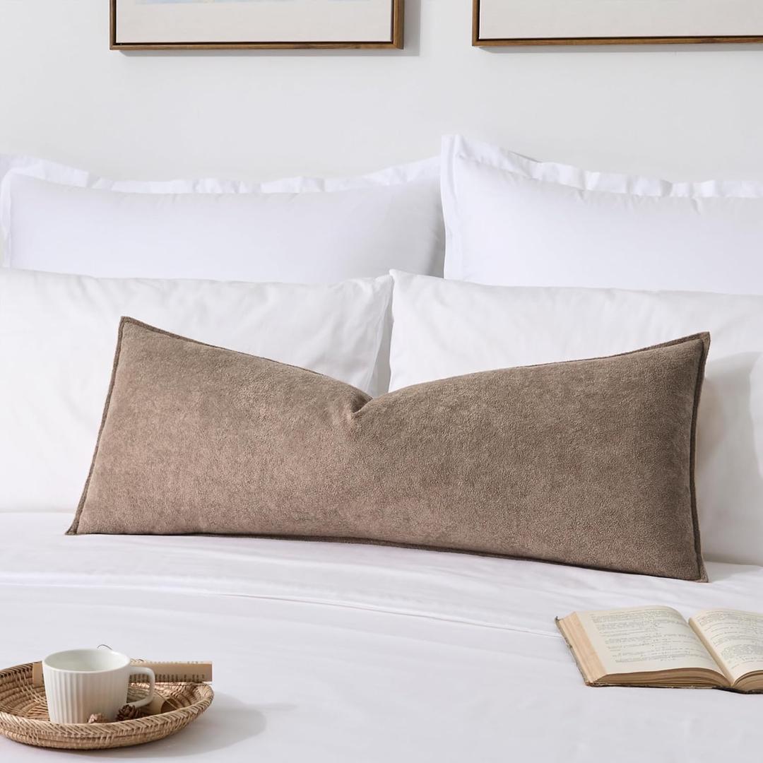 Kevin Textile 14x36 Inch Long Lumbar Cover 1 Pack Soft Boucle Textured Decorative Waterproof Rectangle Cushion Elegant Accent Pillows for Couch Sofa Chair Bed Home Decor Indoor Outdoor Taupe