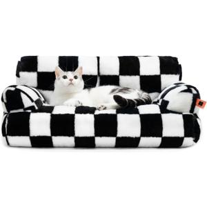 MEWOOFUN Cat Bed for Indoor Cats, Washable Dog Beds for Small Medium Dogs & Cats, Fluffy Cat Couch with Non-Slip Bottom (Black&White, 26.0" L x 19.0" W x 13.0" Th)