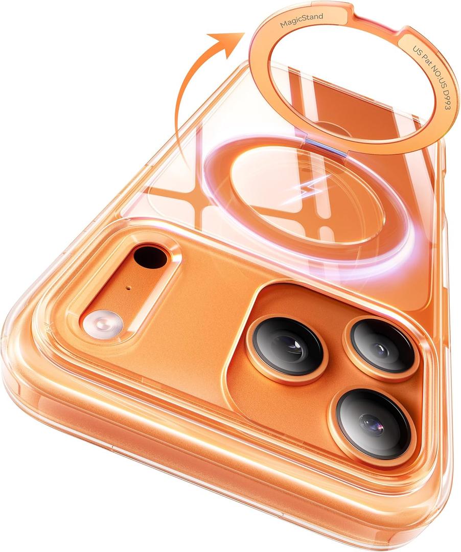 CASEKOO Official Cosmic Orange for iPhone 17 Pro Max Case with Ultra Magnetic Stand, Fit for MagSafe, 17FT Military Grade Protection, Transparent Slim Cover for iPhone 17 Pro Max 6.9'', Orange