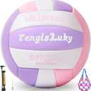 Soft Touch Volleyball Kit - Official Size 5 PU Leather Volleyball - for Outdoor/Indoor Play/Beach Game/Gym Training for Youth Teens Children Practice Volleyballs with Small Pump (Pink+Violet+White)