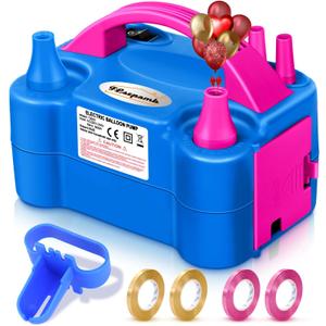 FLSEPAMB Balloon Pump, Electric Balloon Pump, Portable Dual Nozzle 110V 600W Electric Balloon Blower, Balloon Pump for Party Decorations with Tying Tool, Colored Ribbons (Blue)