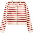 Old Money Aesthetic Clothing Y2K Striped Cardigan Sweater Women Trendy Knit Cropped Tops Gyaru Cottagecore Clothes (Red,Small)