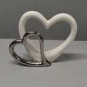 LCCCK Dubble Heart Statue Sculpture - Ceramic Heart Figurines Porcelain, Modern Love Statues Couple Romantic Bedroom Table Mantel Decor - Wedding Valentine Day Ornament (White and Silver)