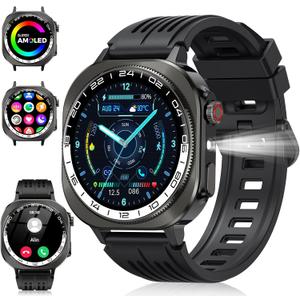 Smart Watch, 2026 AMOLED 1.43" Fitness Smartwatch for Men Women, Bluetooth 5.4 Call, 130+Sports Modes, 60+Days Flashlight, Heart Rate/Sleep Monitor, IP68 Waterproof Activity Tracker for Android iOS