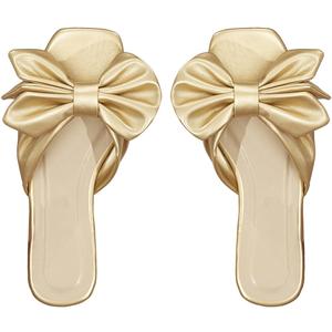 GORGLITTER Women's Bow Flat Sandals Dressy Square Open Toe Sandals Comfortable Slip On Slide Sandals (9, Gold)