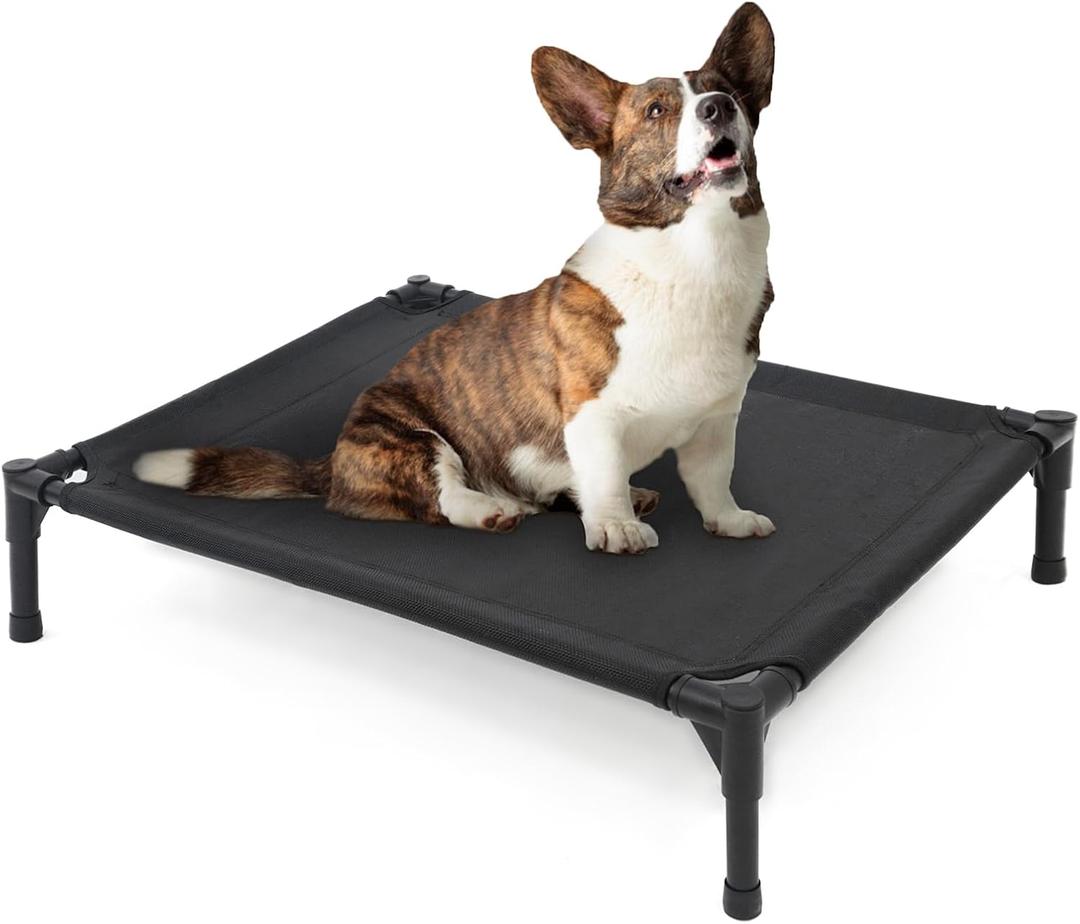 Elevated Dog Bed - Raised Dog Cot Fits Up to 150 LBs, Heavy Duty Pet Cot with Durable Supportive Mesh, Indoor & Outdoor, Black (Small)