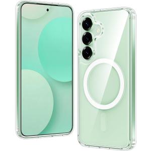 FNTCASE for Samsung Galaxy S25 Case: for Galaxy S24 Clear Magnetic Military Grade Drop Protection Shockproof Anti Yellowing Cell Phone Cover - Slim Rugged Protective Bumper Transparent Cases(Clear)