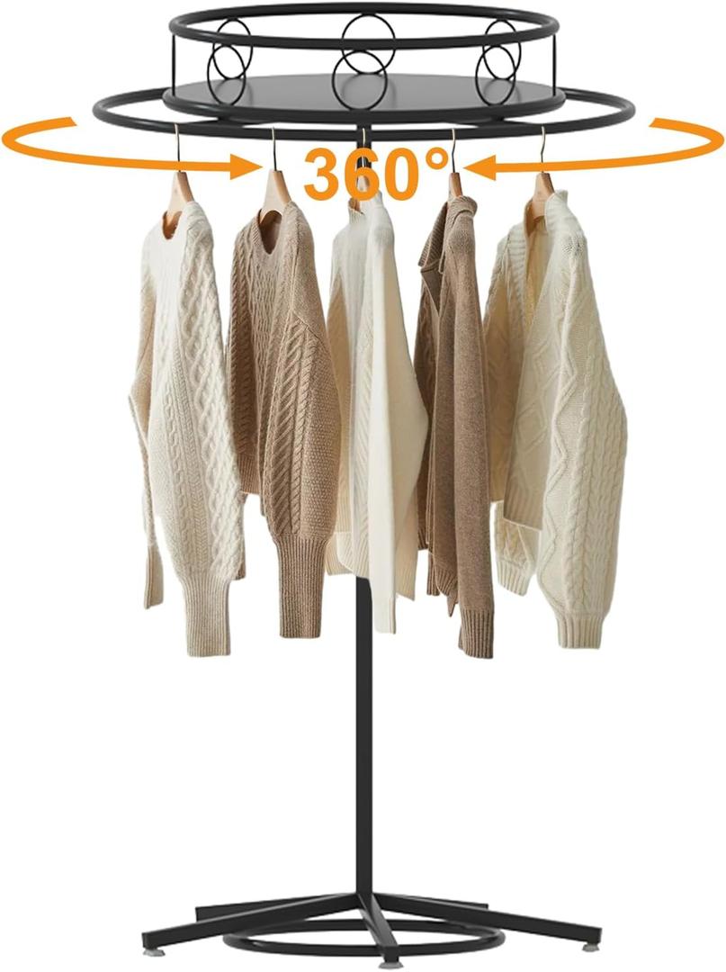 Round Clothes Rack, Floor Standing Rotatable Clothing Rack, Portable Retail Display Stand for Hanging Clothes Bedrooms Boutiques Commercial Shop Laundry Room