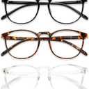 Przene 3 Pack Blue Light Blocking Glasses Women/Men,Retro Round Computer Glasses Anti Eye Strain/UV/Glare, Gaming Glasses. (Black/Crystal/Amber)