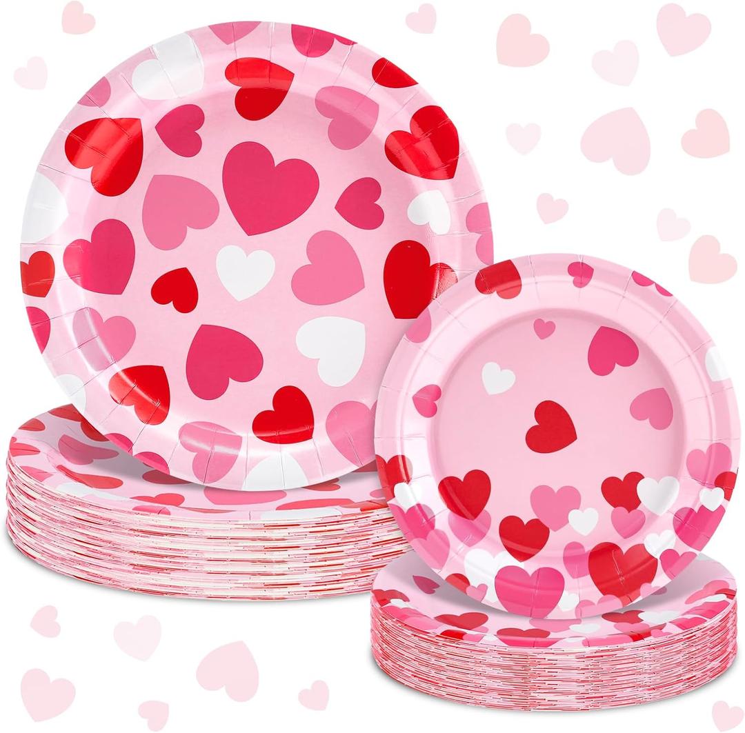 40Pcs Valentine's Day Paper Plates Heart Party Plates Disposable Dinner Dessert Plate for Holiday Wedding Anniversary Birthday Party Supplies