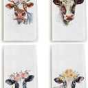 Flowers Highland Cow Kitchen Towels and Dishcloths Sets of 4, Farmhouse Cute Cow Print Dishcloth Watercolor Decorative Hand Tea Towel for Kitchen Home Cooking Baking Cleaning, 16×24 Inches