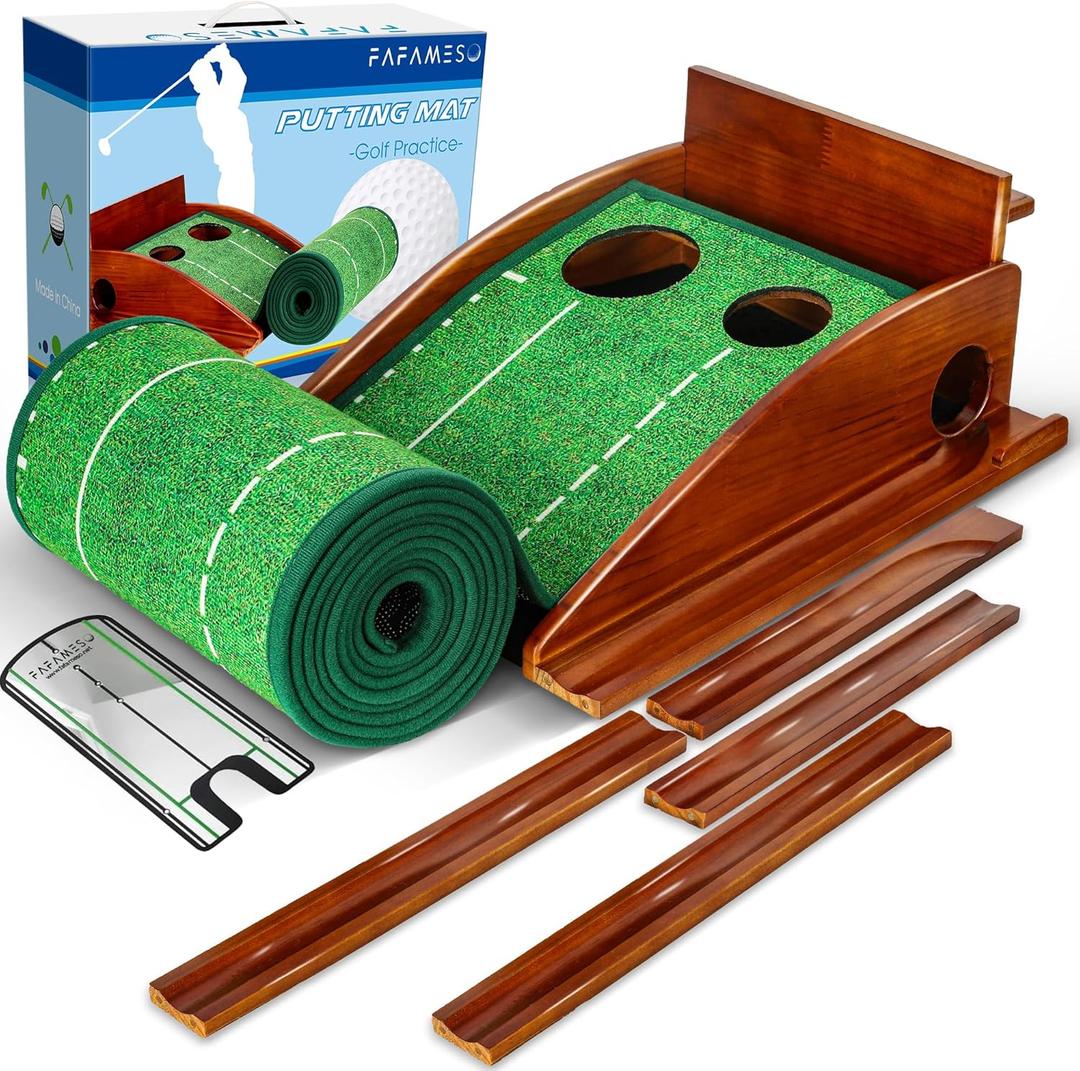 Golf Putting Mat, Putting Green Indoor with Ball Return - Golf Gifts for Men Christmas, Golf Training Aid for Home Office, Portable Putting Training Mat for Men