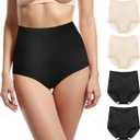 Women's High Waisted Underwear Slightly Tummy Control Cotton Panties Full Coverage Postpartum Briefs 4 Pack