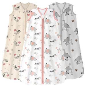 Baby Sleep Sack 0-6 Months 3 Pack 100% Cotton Lightweight 0.5 TOG Wearable Blanket Baby Sleep Bag with 2-Way Zipper for Newborn Infant Pink Apricot Gray Zebra (Small)
