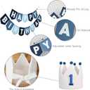 DCJHFJ Felt Navy Blue Happy Birthday High Chair Banner Pre-Strung Birthday Hanging Decoration for Baby Boy 1st Birthday Party Decorations