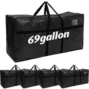 Windyun 4 Pack 69 Gallon Extra Large Moving Bags XXL Heavy Duty Storage Bag with Strong Zipper Handle Jumbo Big Tote Box Foldable for College Dorm Travel Clothes Duffle Blanket Pillow(Black)