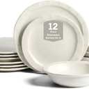 Stone Lain Oasis 12-Piece Dinnerware Set Stoneware, Dishwasher and Microwave Safe Plates and Bowls Set, Dish Set for 4, White