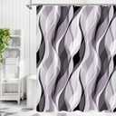 Litabel Lavender Black Wavy Ombre Shower Curtain with Luxury Striped Design, Waterproof Quick-Dry Fabric, Modern Abstract Bathroom Curtain Set with 12 Hooks, 72x72 Inches
