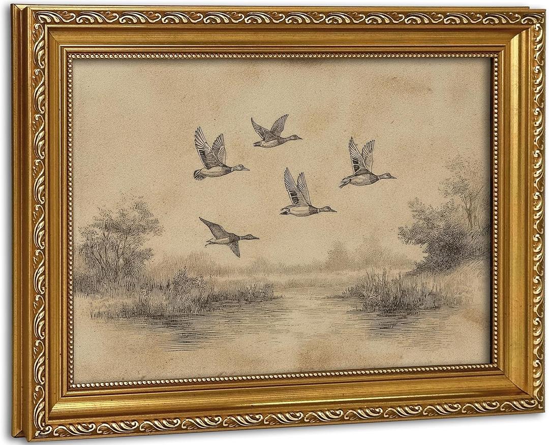 Vintage Ornate Gold Framed Duck Wildlife Wall Art 16x24 inch