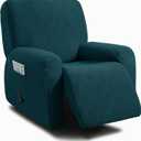 ULTICOR 4-Piece, 1 Seat Recliner Cover, Jacquared Stretch Reclining Chair Covers for 1 Cushion Reclining Sofa, Single Seat Recliner Couch Cover, Soft, Machine Washable (Style 4) (Deep Teal)