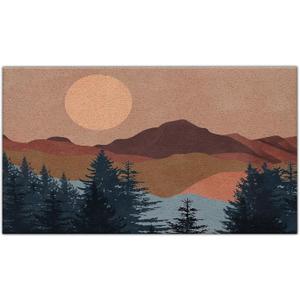 Nogrit Abstract Boho Sun Sunset Mountain Woodland Nature Landscape Waterproof Door Mat Outdoor Entrance 17x30 Inch Non-Slip Doormat for Bohemian Home Front Door Porch Outdoor Indoor Decorations